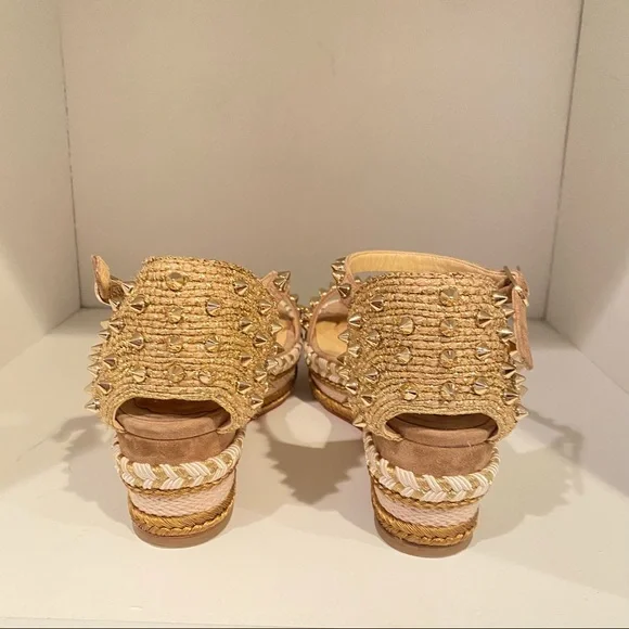 ❤️ Sold Christian louboutin Madmonica Espadrilles Wedge Sandals Spike Gold - Picture 10 of 14